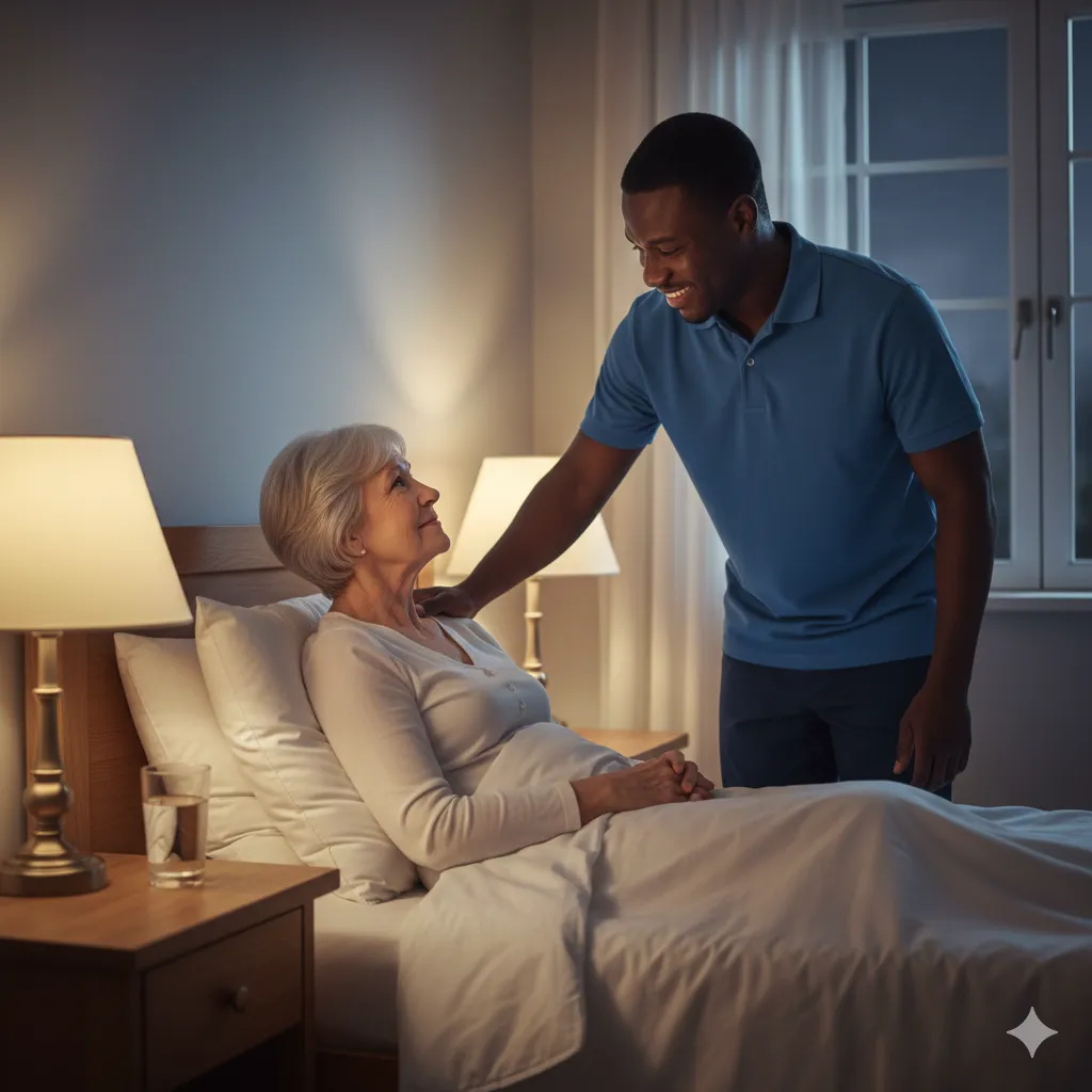 Support worker assisting a resident at home in a supported living setting